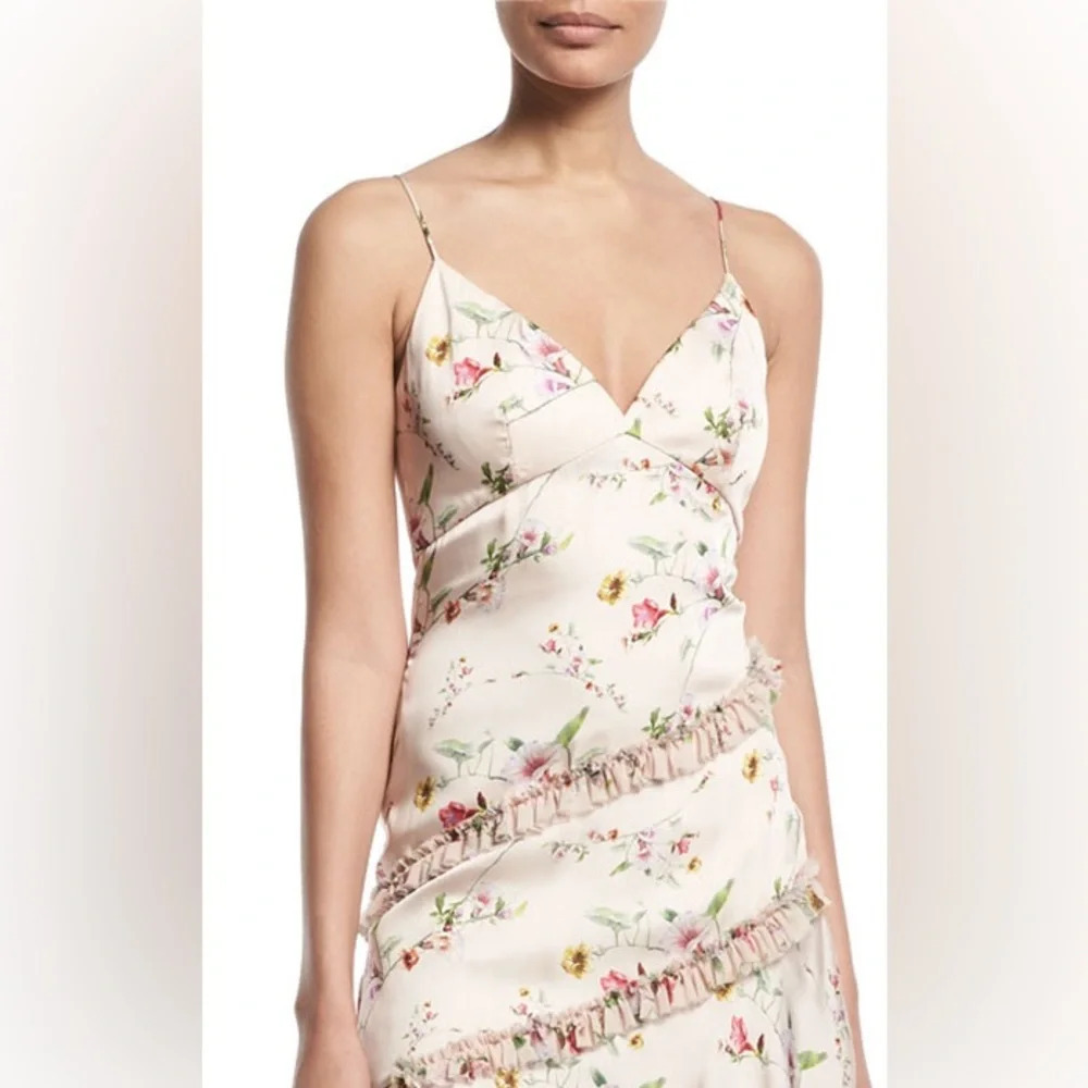Theia Floral Fairy Ruffle Pink Y2K Asymmetrical Mini Dress Size Small